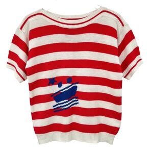 Vintage Koret Nautical Sweater Sz‎ M Patriotic Boat Neck Preppy Coastal Striped